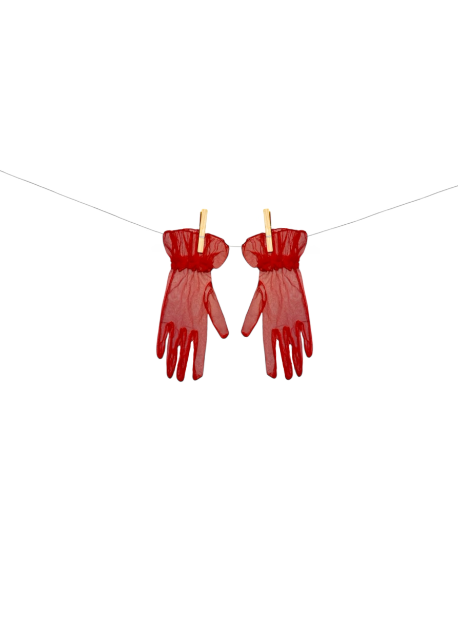 Short red-transparent gloves